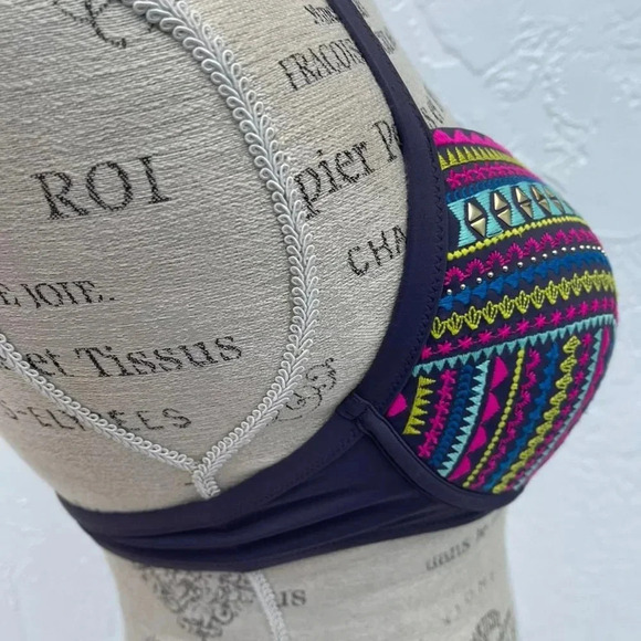 Candied Purple Womens Light Lift Aztec Geometric Stripes Bra Multicolor Sz 38B - Picture 6 of 9